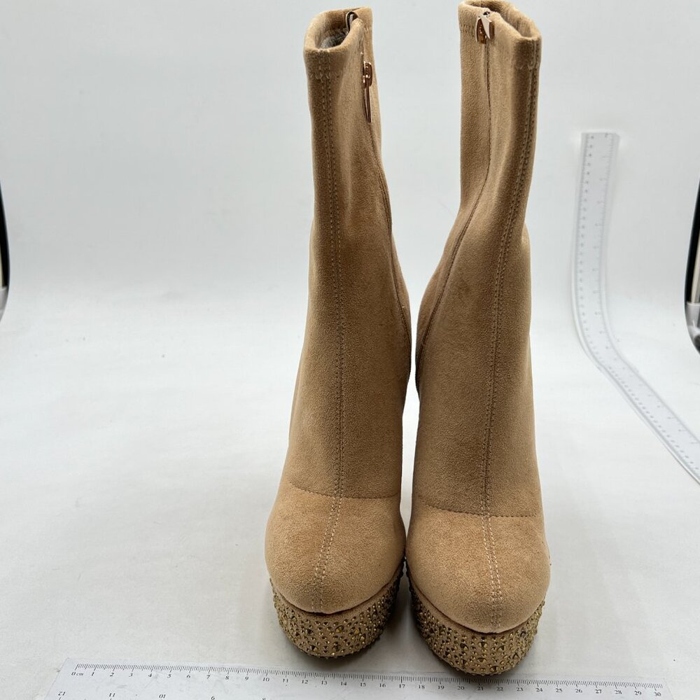 Women Ankle Boots Short Bootie Platform Stiletto High Heel Round Toe Shoes Tan